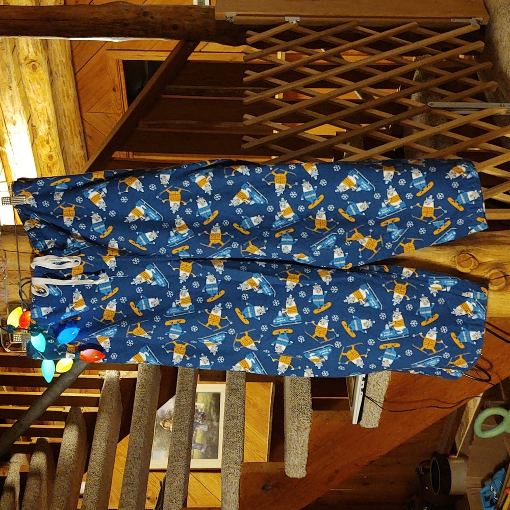 Skiing Dog Blue Flannel Pajama Pants Plus Size 2X